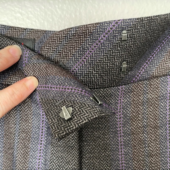 Escada Wide Leg Gray/Purple Pinstripe Silk/Wool Slacks Size 40/4 - Picture 7 of 9
